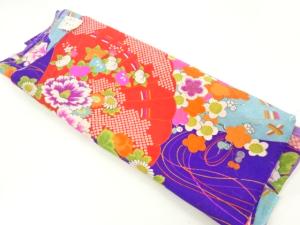 アンティーク　錦紗檜扇に草花模様着物洗い張り